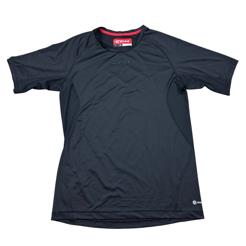 CCM Mens Tactical Dry Performance Shirt Black Short Sleeve Hockey Training Top M